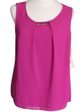 NY Collection Fuchsia Jeweled Scoop Neck Sleeveless Shell